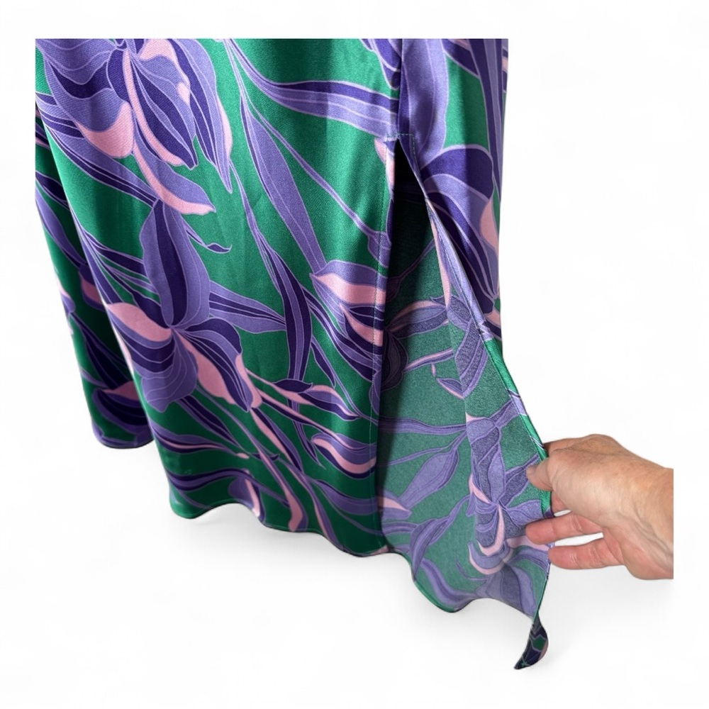 House of Harlow 1960 Satin Floral Maxi Dress Small Green Purple Slit Summer - Picture 9 of 14